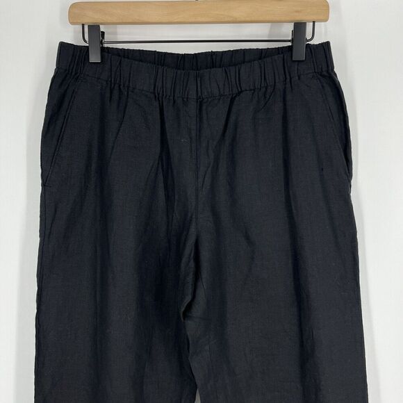Eileen Fisher Pants Size XS Womens Black Organic Linen Ankle Pull On Pockets - Picture 2 of 6